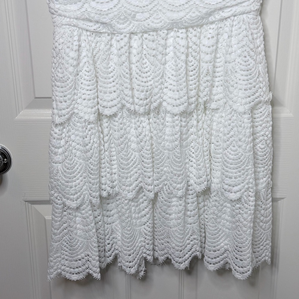 LILLY PULITZER FAYE V-NECK LACE RUFFLE DRESS RESORT WHITE SCALLOPED SHELL LACE L - Picture 5 of 15